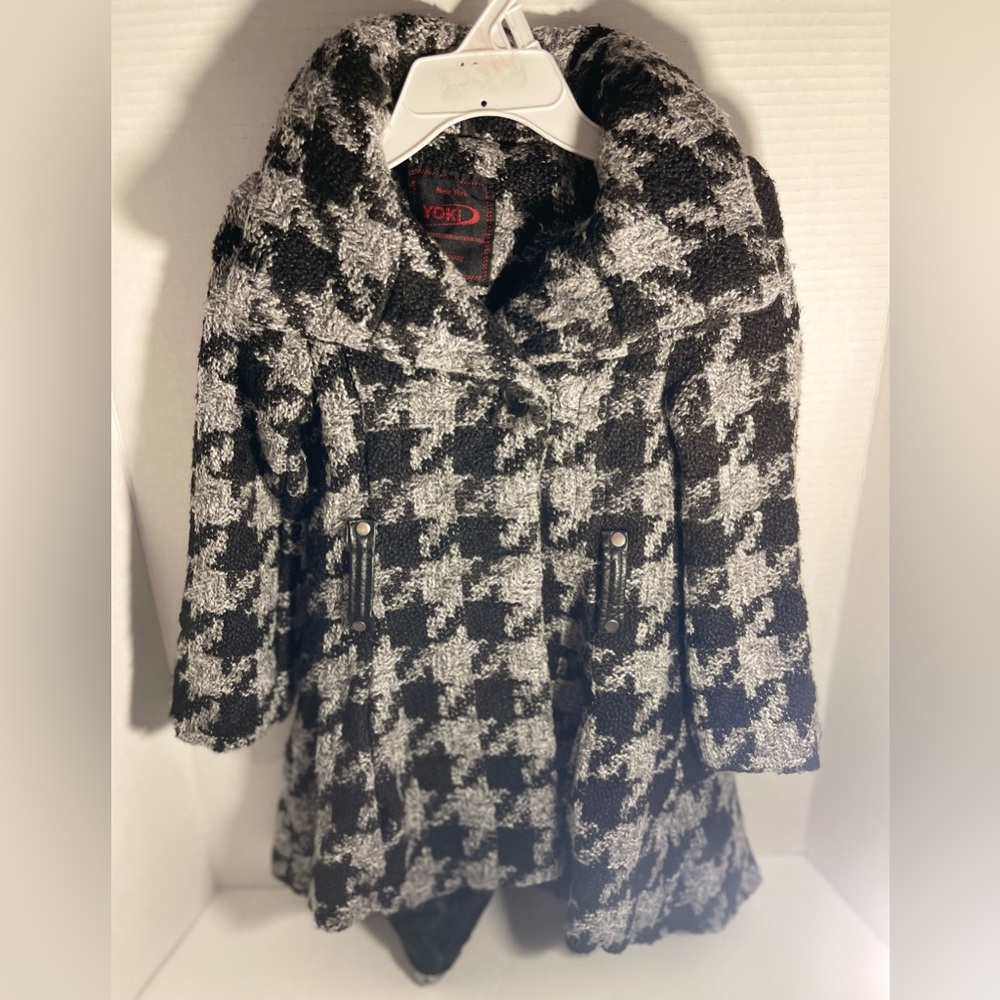 NY Yoki Girls Houndstooth Winter Jacket Coat Size 2T gray & black